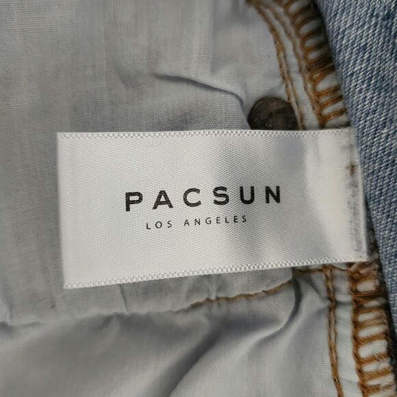 PacSun Womens Two Tone Distressed Mom Jeans Blue Cotton Button Fly Raw Hem 25/26 - Picture 8 of 11